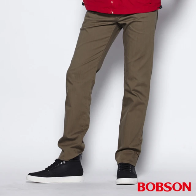【BOBSON】男款高腰膠原蛋白直筒褲(卡其1804-72)
