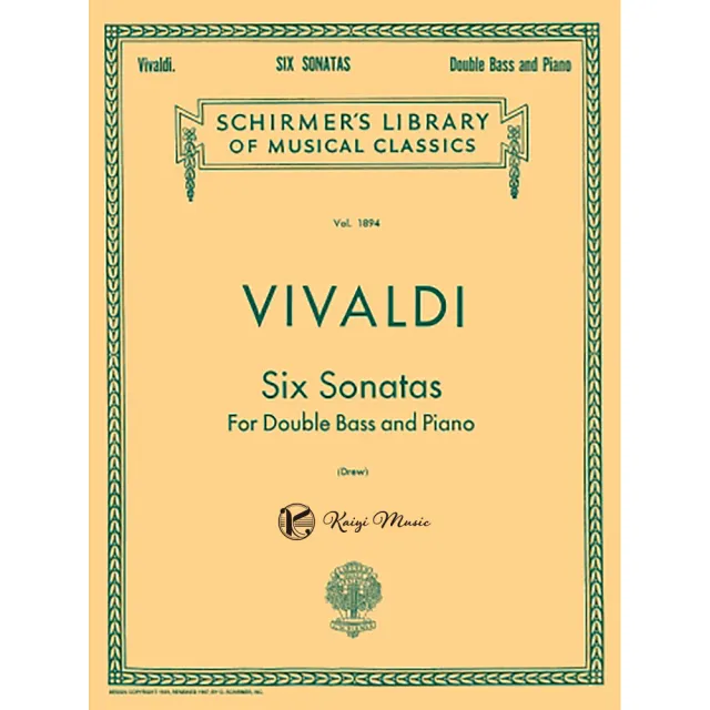 【Kaiyi Music 凱翊音樂】韋瓦第：低音提琴六首奏鳴曲含鋼琴伴奏樂譜 Vivaldi：6 Sonatas for Bass & Piano