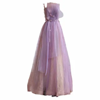 【女神婚紗禮服】高端粉色網紗抹胸型宴會晚禮服LA70889(訂婚 結婚)