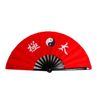 【輝武】武術用品-全竹骨太極圖-黑骨紅太極功夫扇(1把)