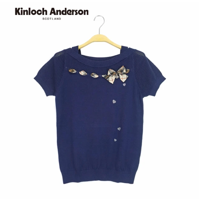 Kinloch Anderson 短袖針織上衣 甜美綁帶穿繩蝴蝶結愛心點綴T恤 KA108901856 金安德森女裝(藏青)