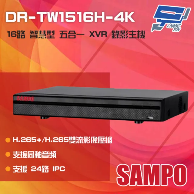 昌運監視器 DR-TW1516H-4K 16路 H.265 4K 智慧型五合一 XVR 錄影主機