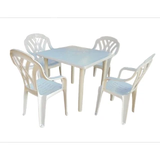 【BROTHER 兄弟牌】塑膠格網高背椅+90cm塑膠方桌一桌四椅組(BROTHER 兄弟牌)