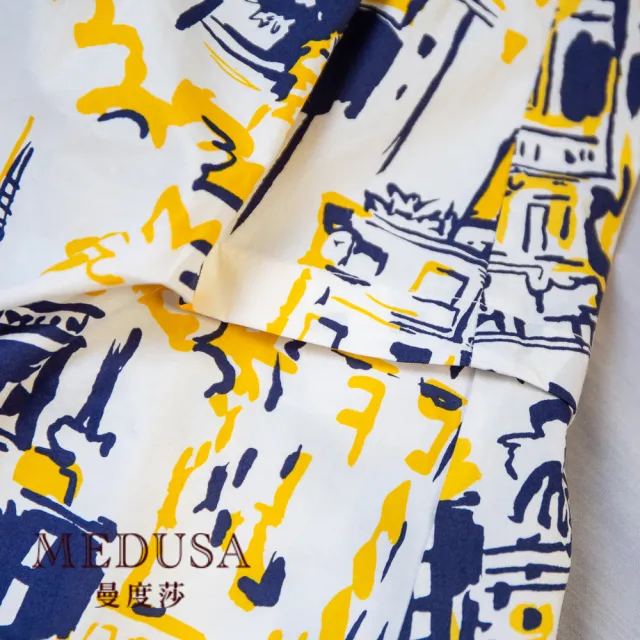 【MEDUSA 曼度莎】現貨-黃藍版畫印花襯衫（M-2L）｜女上衣 女短袖上衣 女襯衫(101-74701)