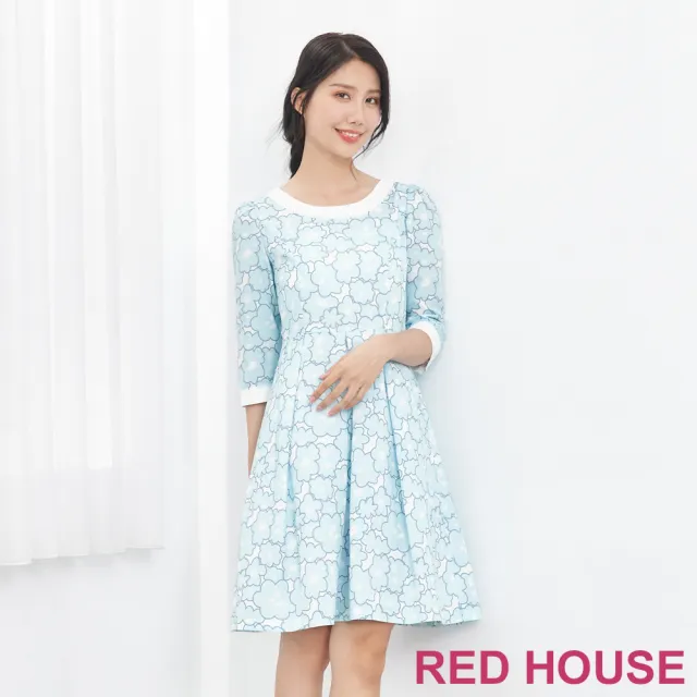 【RED HOUSE 蕾赫斯】粉嫩花朵配色印花洋裝(共2色)