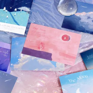 【德德小品集】明信片 以月之名(月亮 雲朵 插畫 沉靜式設計 故事 星雨)