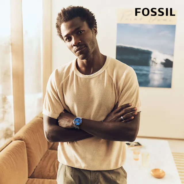 【FOSSIL 官方旗艦館】Fossil Blue 深海跳色經典GMT指針手錶 銀色不鏽鋼錶帶 46MM FS5991