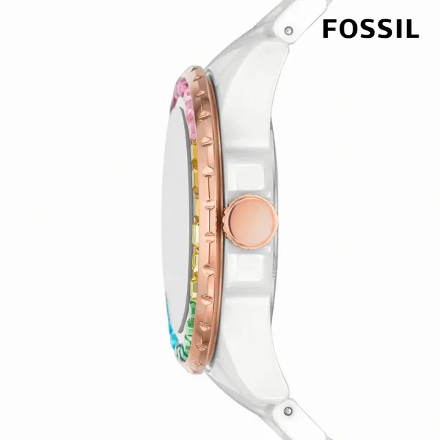【FOSSIL 官方旗艦館】FB-01 漸變彩虹環刻七彩指針女錶 白色陶瓷錶帶手錶 37MM CE1129