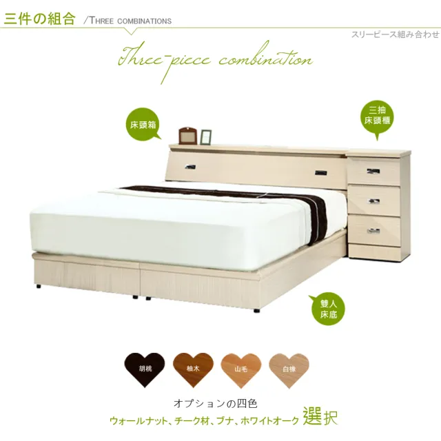 【Maslow-房東首選】雙人床頭箱+3分床底+3抽櫃(4色)