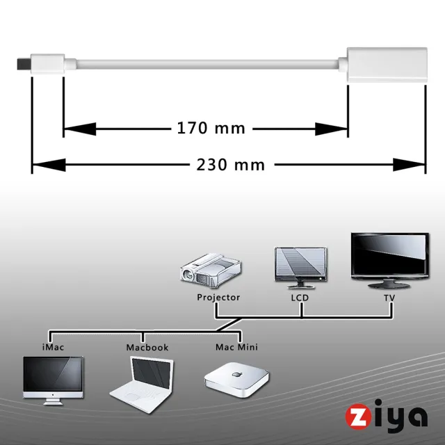 【ZIYA】Mac 轉接線 Mini DisplayPort to HDMI(視訊轉接線-輕巧型)