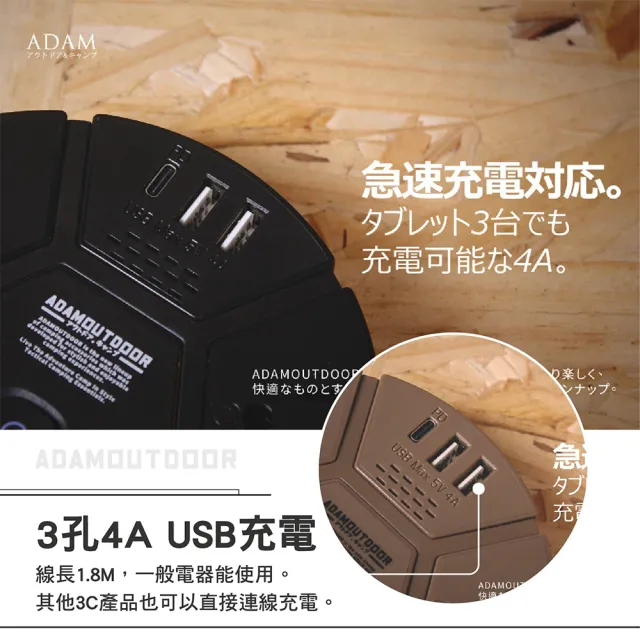 【ADAM】5座PD延長線1.8M(BSMI R31020 充電器 USB PD 電源線 插座 露營 逐露天下)