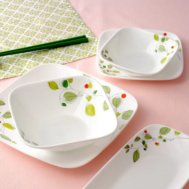 【美國康寧 CORELLE】綠野微風 450ML中碗四入組