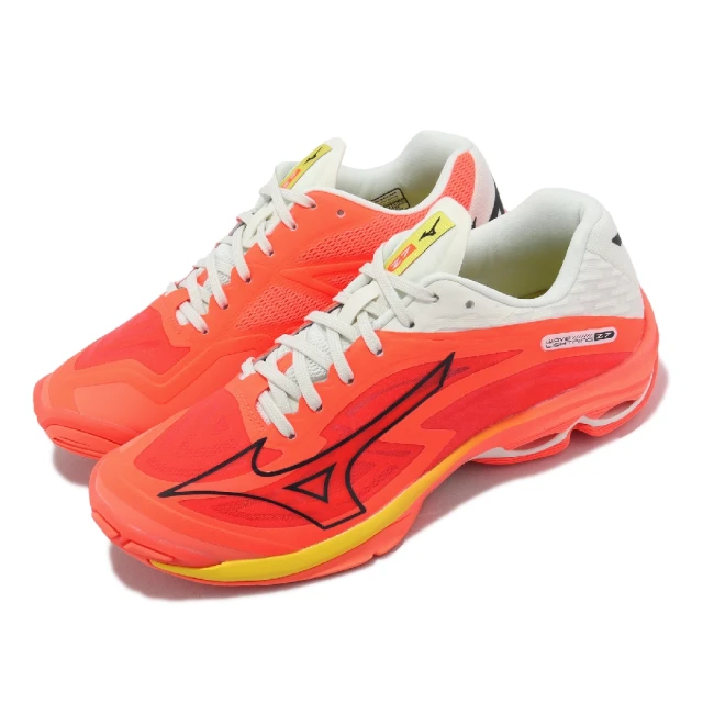 【MIZUNO 美津濃】排球鞋 Wave Lightning Z7 男鞋 橘紅 白 緩震 羽桌球鞋 美津濃(V1GA2200-02)