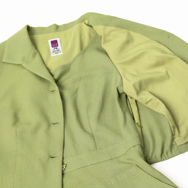 【ILEY 伊蕾】山系光影西裝排釦假兩件洋裝(綠色；M-XL；1232017028)