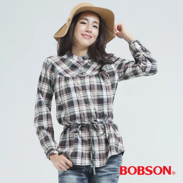 【BOBSON】女款小立領.格子衫(灰色30121-10)