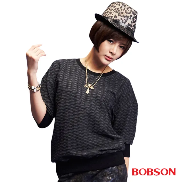 【BOBSON】女款緹織布5分袖上衣(33094-88)