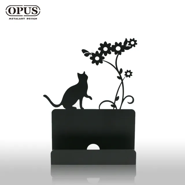 【OPUS 東齊金工】歐式鐵藝名片座 高級名片架 會展用品 金屬商務名片盒 生日禮物(CA-ca02B 貓咪_經典黑)