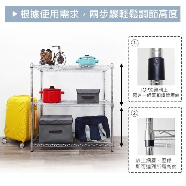 【yo-life】100%台灣製 鐵力士三層置物架-銀/黑兩色任選(91x46x90cm)