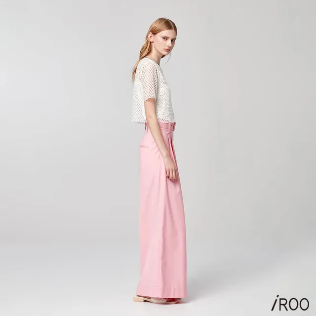 【iROO】粉色高腰寬褲