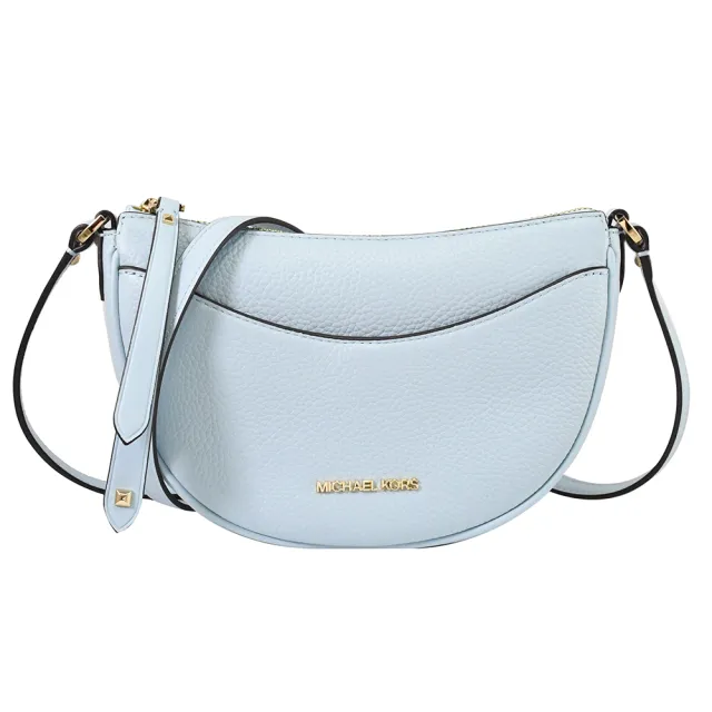 【Michael Kors】簡約金屬LOGO荔枝皮革前口袋半月包斜背包(淺藍)