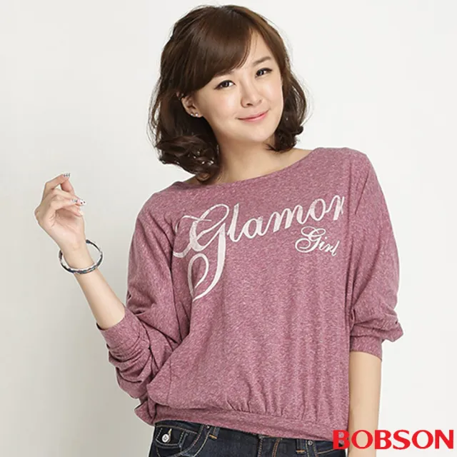 【BOBSON】女款字母印圖連袖上衣(紫紅32088-62)