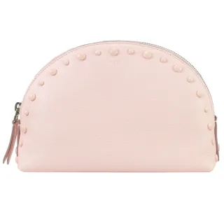 【TOD’S】TODS 經典LOGO豆豆飾邊小牛皮收納包化妝包萬用包(淺粉)