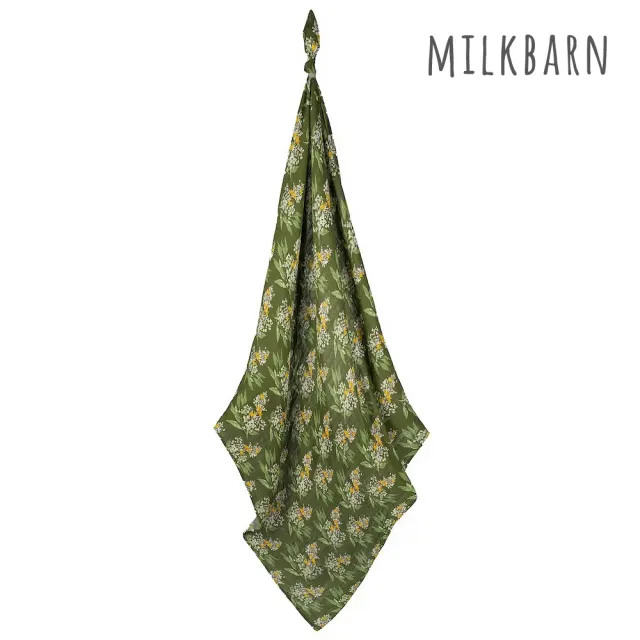 【Milkbarn】竹纖維包巾-綠底花(新生兒包巾 紗布包巾 蓋毯 哺乳巾)