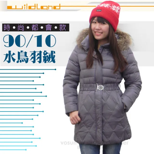 【荒野 wildland】女款 中長版 貉子毛保暖羽絨外套/大衣.保暖外套(92101 銀灰)