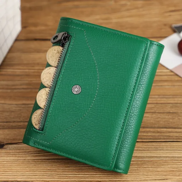 【米蘭精品】現貨+預購 真牛皮短夾真皮錢包手拿包女包包(頭層牛皮多卡位三折女皮夾3色74ep46)