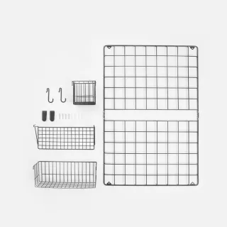【特力屋】Home Zone 烤漆網格壁面收納組 附掛籃及S勾