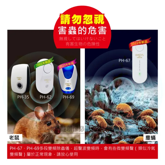 【IDREES 伊德萊斯】智能變頻超音波驅鼠器 PH-62 捕鼠器(動物驅趕 滅鼠器)