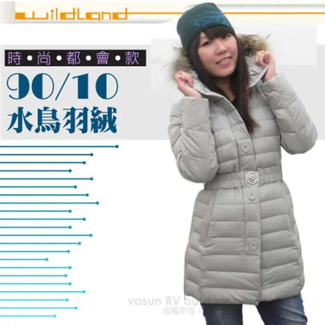 【荒野 wildland】女款 中長版 貉子毛保暖羽絨外套/大衣.保暖外套(92105 白卡其)