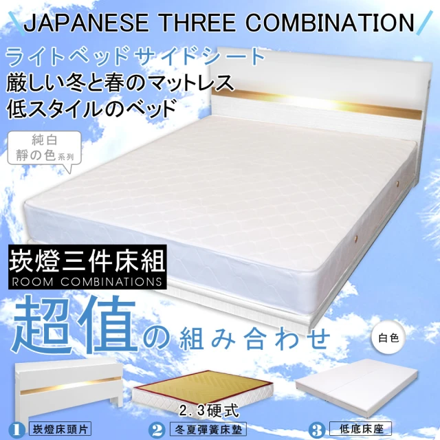 【HOME MALL-白雪日式崁燈】雙人5尺三件式硬式彈簧床組(白色)