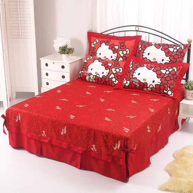 【享夢城堡】精梳棉單人床包薄被套三件組(HELLO KITTY 我的RIBBON時尚-紅.粉)