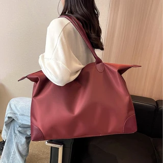 【Abigail】韓系大容量側肩包手提包托特包購物包防潑水包旅行包6911(酒紅)