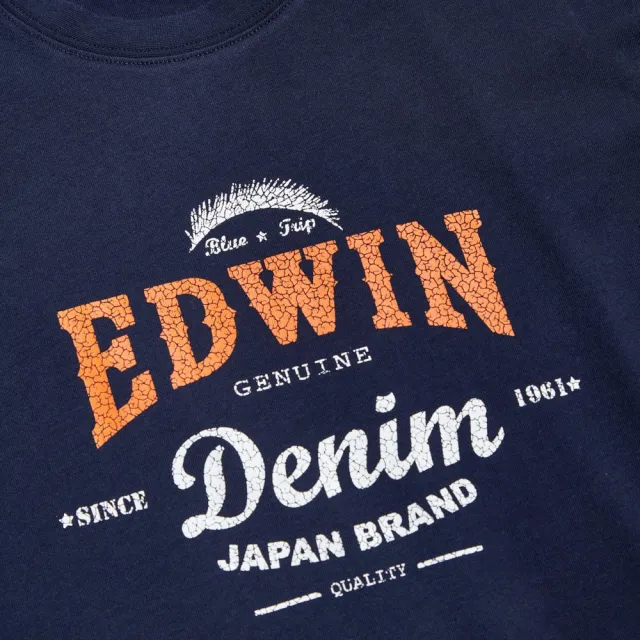 【EDWIN】男裝 人氣復刻款 裂紋LOGO圓領短袖T恤(丈青色)