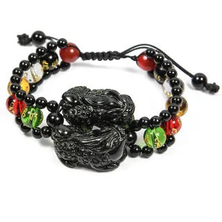 【開運世家】3A頂級-黑曜石貔貅-旺財五行六字大明咒手排手鍊