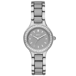 【DKNY】蝶戀尤物晶鑽陶瓷腕錶-銀x雙材質錶帶(NY2466)
