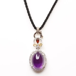 【寶石方塊】青雲直上天然紫水晶項鍊-925銀飾