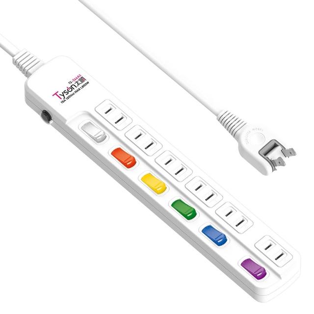 【Tyson太順電業】TS-266AS 2孔6切6座延長線-4.5米(轉向插頭)