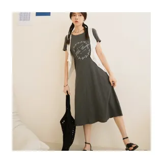 【OB 嚴選】竹節棉率性印花短袖長洋裝 《DA9819》