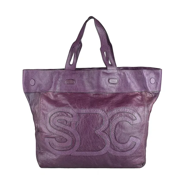 【See by Chloe’】SBC See By Chloe 字母LOGO復古設計牛皮開口式肩背包(展示品/藍莓紫)