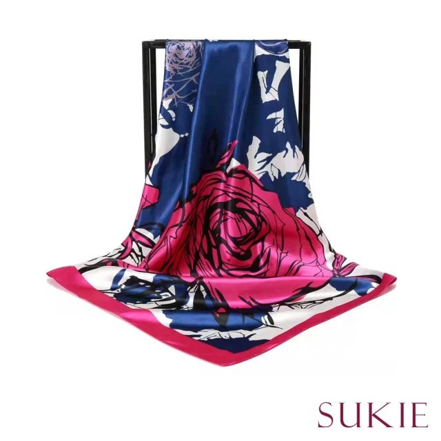 【Sukie】玫瑰方巾 玫瑰領巾/甜美玫瑰印花90X90大方巾 領巾(4色任選)