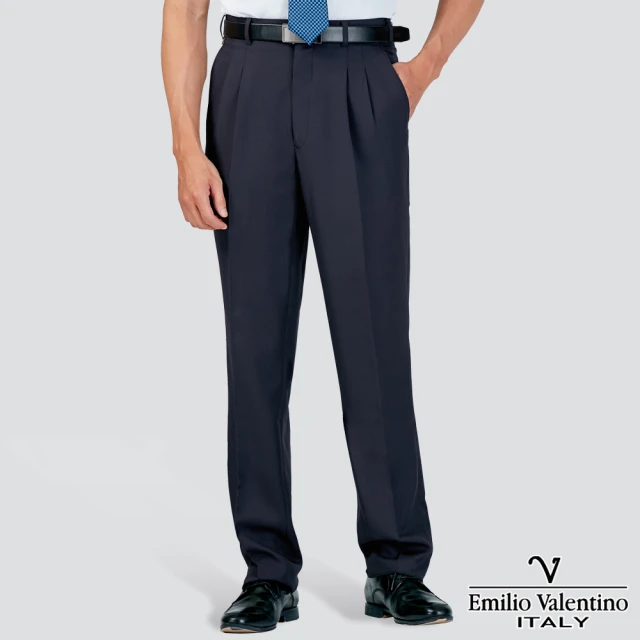 【Emilio Valentino 范倫提諾】吸濕排汗打摺西裝褲(藍)