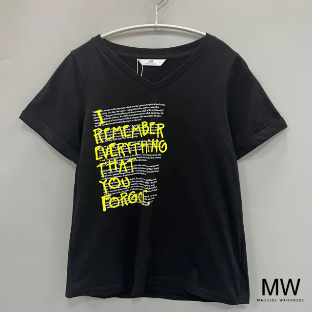 【MAGIQUE WARDROBE】V領英文印花短袖上衣(2色)