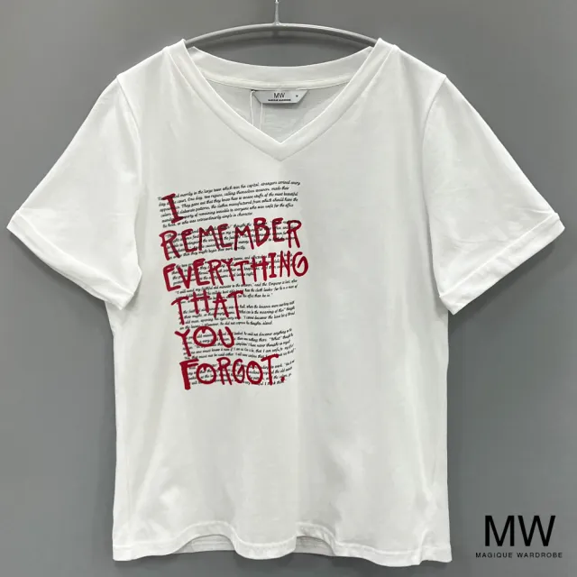 【MAGIQUE WARDROBE】V領英文印花短袖上衣(2色)