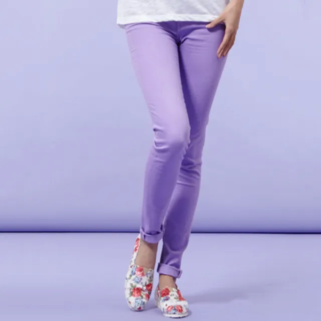 【BOBSON】女款高腰膠原蛋白彩色小直筒褲(紫8126-61)