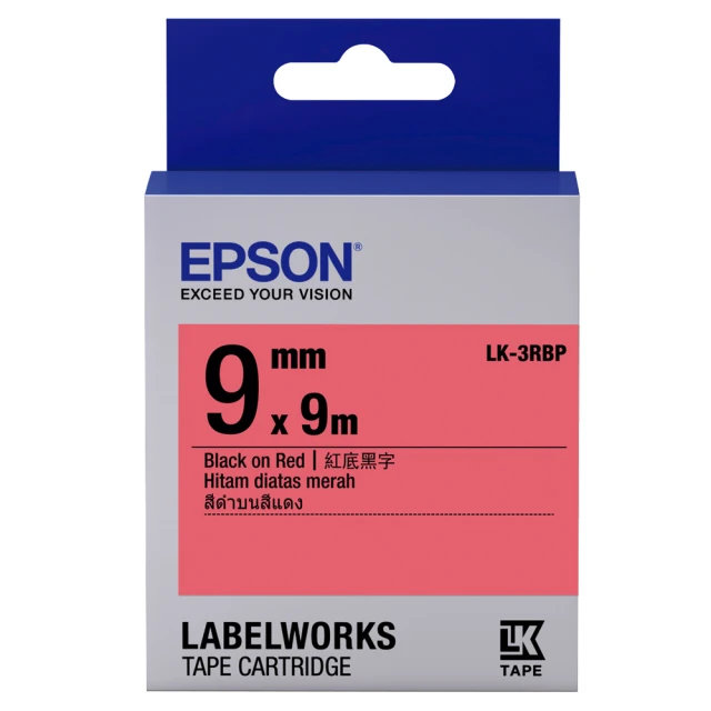 【EPSON】標籤帶 紅底黑字/9mm(LK-3RBP)