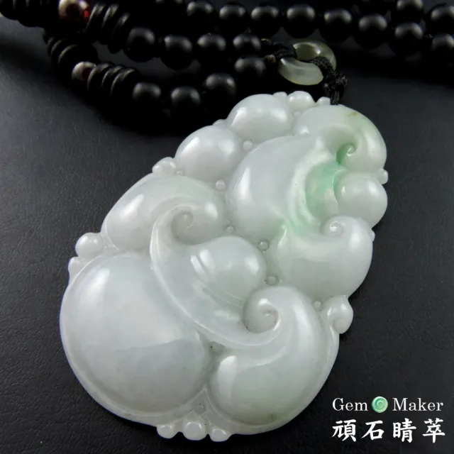 【GemMaker頑石睛萃】吉祥如意飄花A貨翡翠項鍊(翡翠51x32.3x4.6mm)