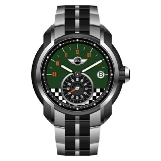【MINI Swiss Watches】英倫風範賽車旗幟運動計時鋼帶腕錶-綠(MINI-49ES)